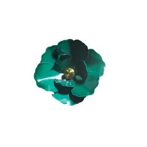 Vintage Enamel Flower Brooch Rhinestone Green